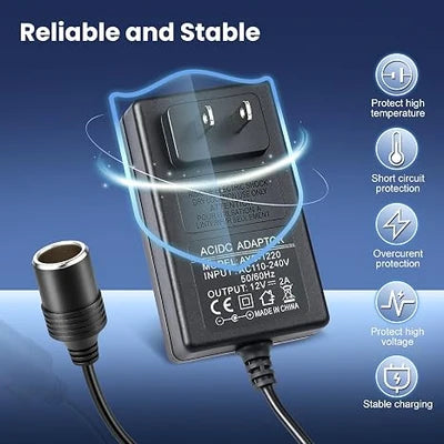 DC 12V Cigarette Lighter Power Supply Adapter 24W/36W, AC 100–240V Input Converter Transformer with US Plug - for Car Accessories, Pumps, Coolers and LED Lights