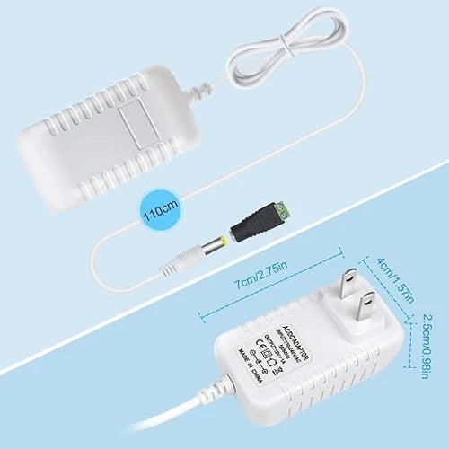 12V Wall Plug LED Adapter 12W/24W/36W, AC 100–240V Input Black/White Wall Plug LED Adapter with US Plug - for LED Strip Lights, CCTV and Electronics