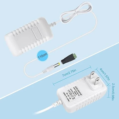 12V Wall Plug LED Adapter 12W/24W/36W, AC 100–240V Input Black/White Wall Plug LED Adapter with US Plug - for LED Strip Lights, CCTV and Electronics