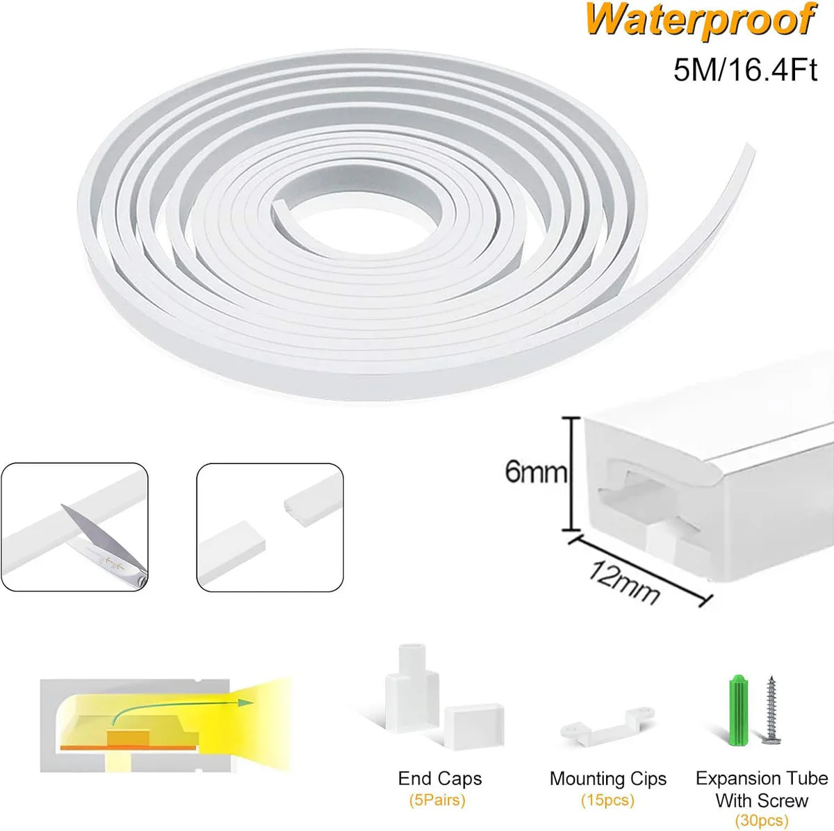 Neon Light Housing – S0612 Side Edge Lighting | 6x12mm Silicone LED Channel System | IP67 Waterproof | 8mm PCB Width | 50M/5M | Local Stock US/UK/DE