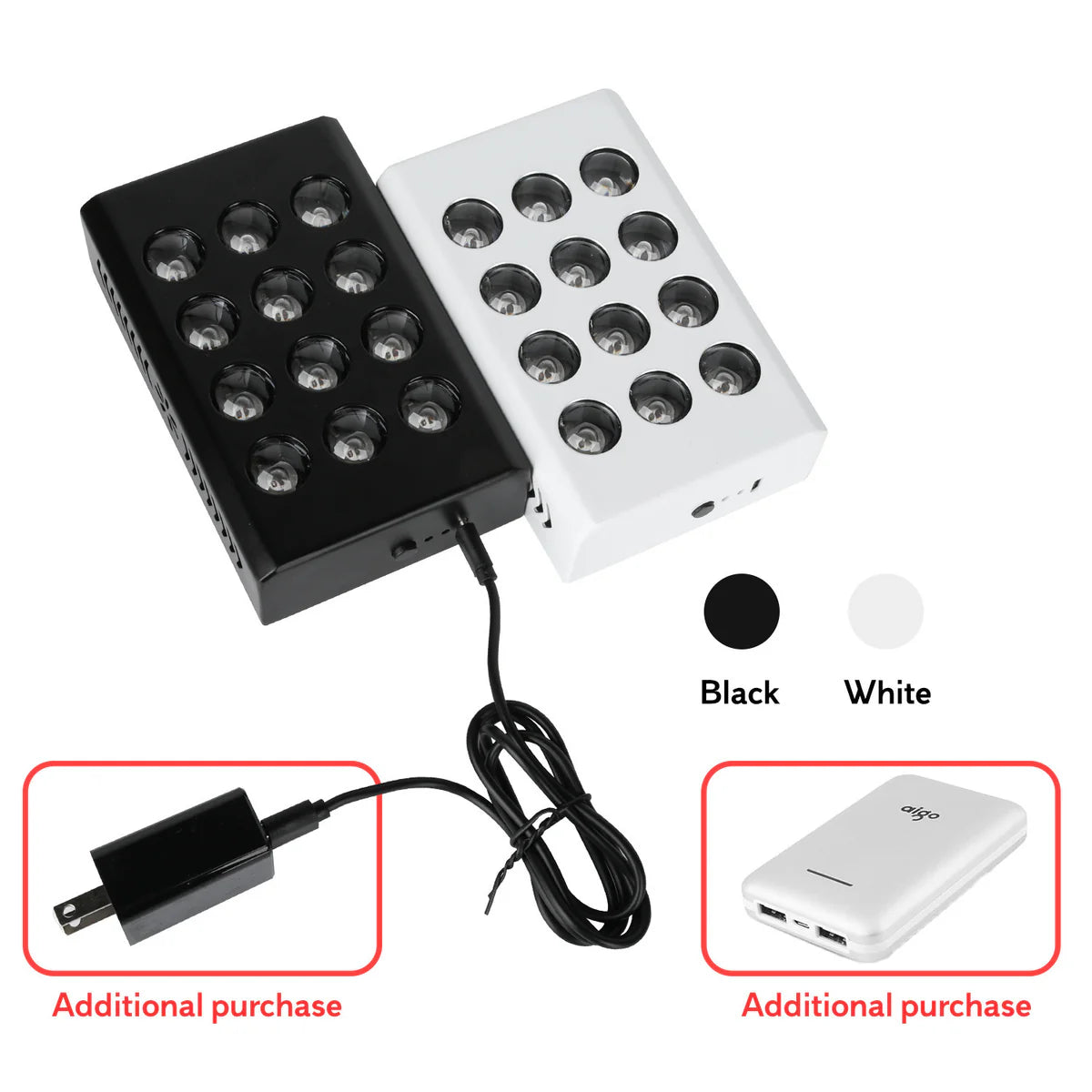 MINI60 Rechargeable Red & Near Infrared Therapy Light – Dual Chip | 12 LEDs | Portable Handheld Design | 5V 2A USB Powered | Black / White | Red Light Therapy for Skin Rejuvenation & Muscle Therapy