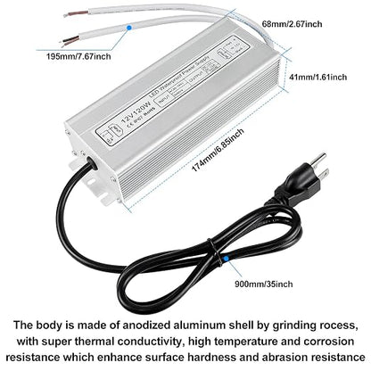 120W Outdoor Waterproof Power Supplies, 12V/24V Output, 90-265V Input, Dual Output, Aluminum Housing, Outdoor Lighting Projects, CE/RoHS/FCC Certified, US/UK/EU Plug, 1-Pack / 10-Pack