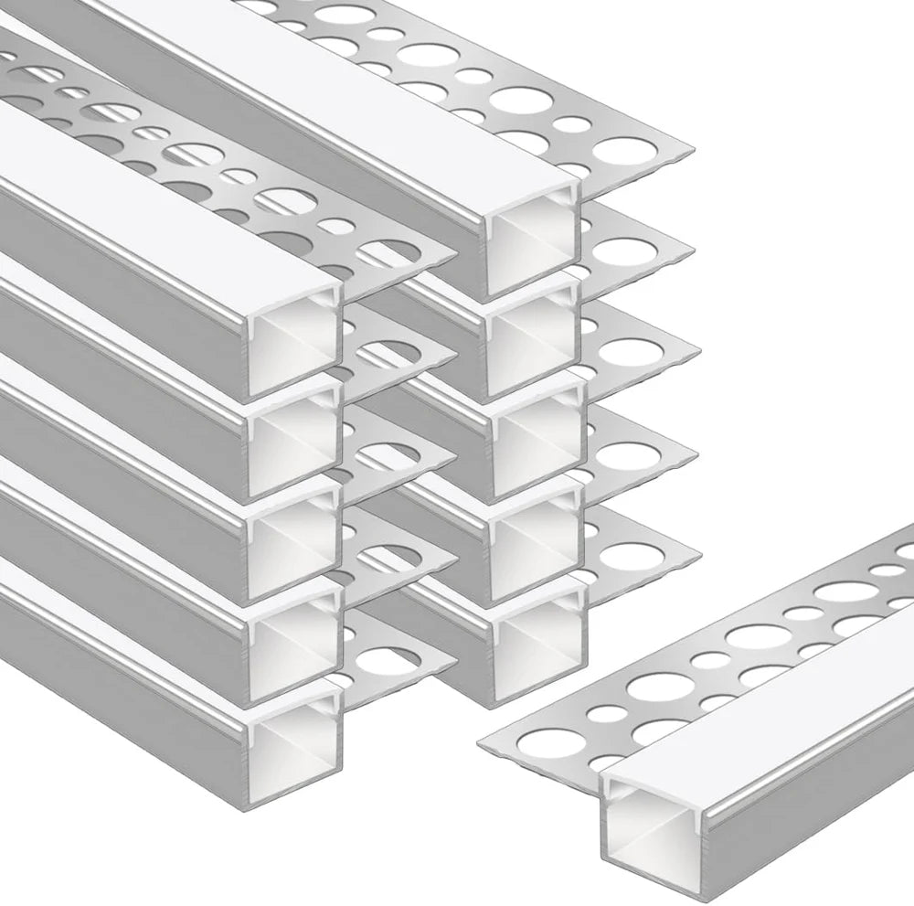 One-Sided Drywall LED Aluminum Profiles – for 1–13mm LED Strip Plaster-in Recessed Profile | Silver | Milky White Cover | 1m / 2m / 3m | 50 / 100-Pack