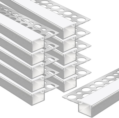 One-Sided Drywall LED Aluminum Profiles – for 1–13mm LED Strip Plaster-in Recessed Profile | Silver | Milky White Cover | 1m / 2m / 3m | 50 / 100-Pack