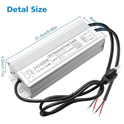 400W Outdoor Waterproof Power Supplies, 12V/24V Output, 90-140V / 175-265V Input, Dual Output, Aluminum Housing, Outdoor Lighting Projects, CE/RoHS/FCC Certified, US/UK/EU Plug, 1-Pack / 10-Pack