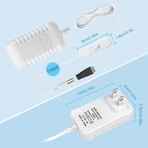 DC 12V Wall Plug LED Adapter with On/Off Switch, 12W/24W/36W Options, US Plug, Black/White Housing, 100–240V AC Input Wall Plug LED Adapter - for LED Strip Lights, CCTV and Electronics