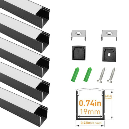 U Shape LED Channel - U06-A 20mm Silver / Black Aluminum Profile | Milky White Cover | Heavy-Duty LED Mounting Track – 1m / 2m / 3m | 50 / 100-Pack