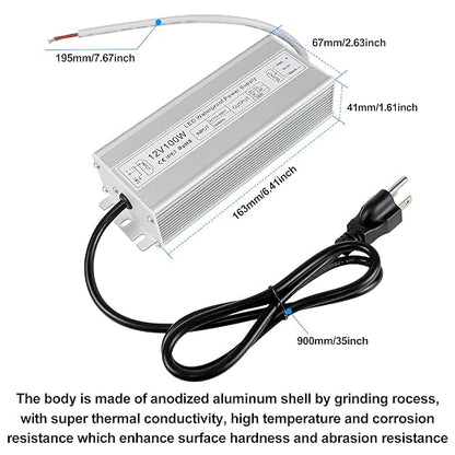 100W Outdoor Waterproof Power Supplies, 12V/24V/36V/48V Output, 90-265V / 90-140V / 175-265V Input, Single Output, Aluminum Housing, Outdoor Lighting Projects, CE/RoHS/FCC Certified, US/UK/EU Plug, 1-Pack / 10-Pack