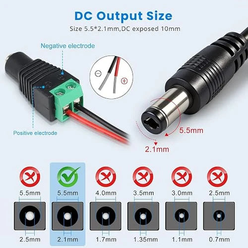 DC 24V Wall Plug LED Adapter with On/Off Switch, 48W/72W Options, US Plug, Black/White Housing, 100–240V AC Input Wall Plug LED Adapter - for LED Strip Lights and Electronics
