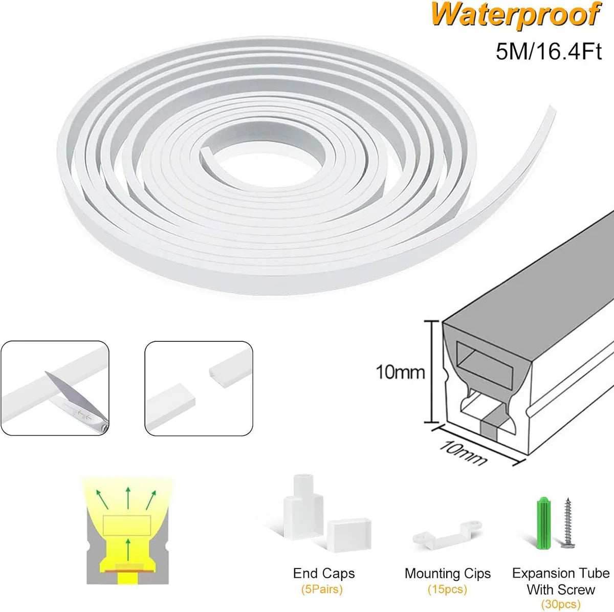 Neon Light Housing – S1010 | 10x10mm Silicone LED Channel System | IP67 Waterproof | 6mm PCB Width | 50M/5M | Local Stock US/UK/DE