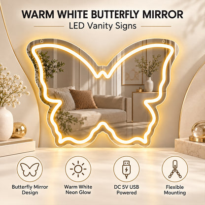 Warm White Butterfly LED Vanity Signs – 15.7×12 inch  Neon Outline | USB Powered | Perfect for Vanity Decor
