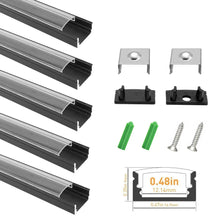 U Shape LED Channel - U02-A 12mm Silver / Black Aluminum Profile | Milky White Cover | Heavy-Duty LED Mounting Track – 1m / 2m / 3m | 50 / 100-Pack