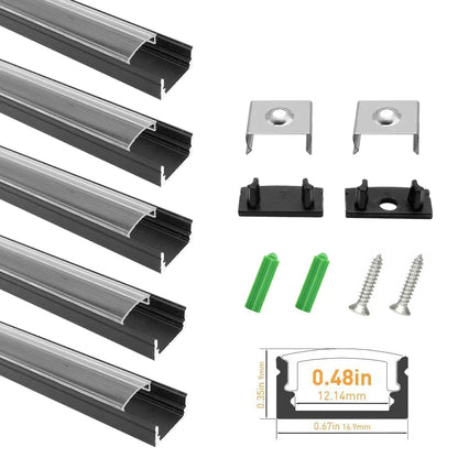 U Shape LED Channel - U02-A 12mm Silver / Black Aluminum Profile | Milky White Cover | Heavy-Duty LED Mounting Track – 1m / 2m / 3m | 50 / 100-Pack