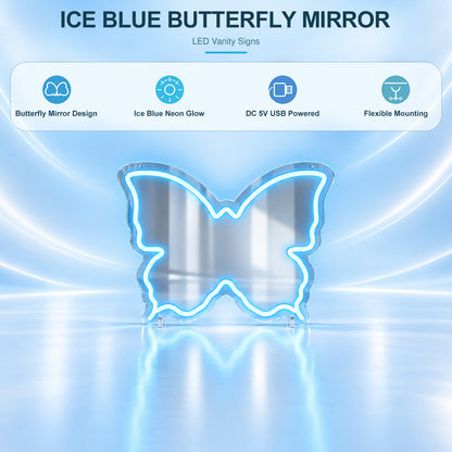 Ice Blue Butterfly LED Vanity Signs – 15.7×12 inch  Neon Outline | USB Powered | Perfect for Vanity Decor
