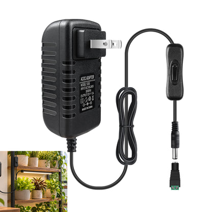 DC 12V Wall Plug LED Adapter with On/Off Switch, 12W/24W/36W Options, US Plug, Black/White Housing, 100–240V AC Input Wall Plug LED Adapter - for LED Strip Lights, CCTV and Electronics
