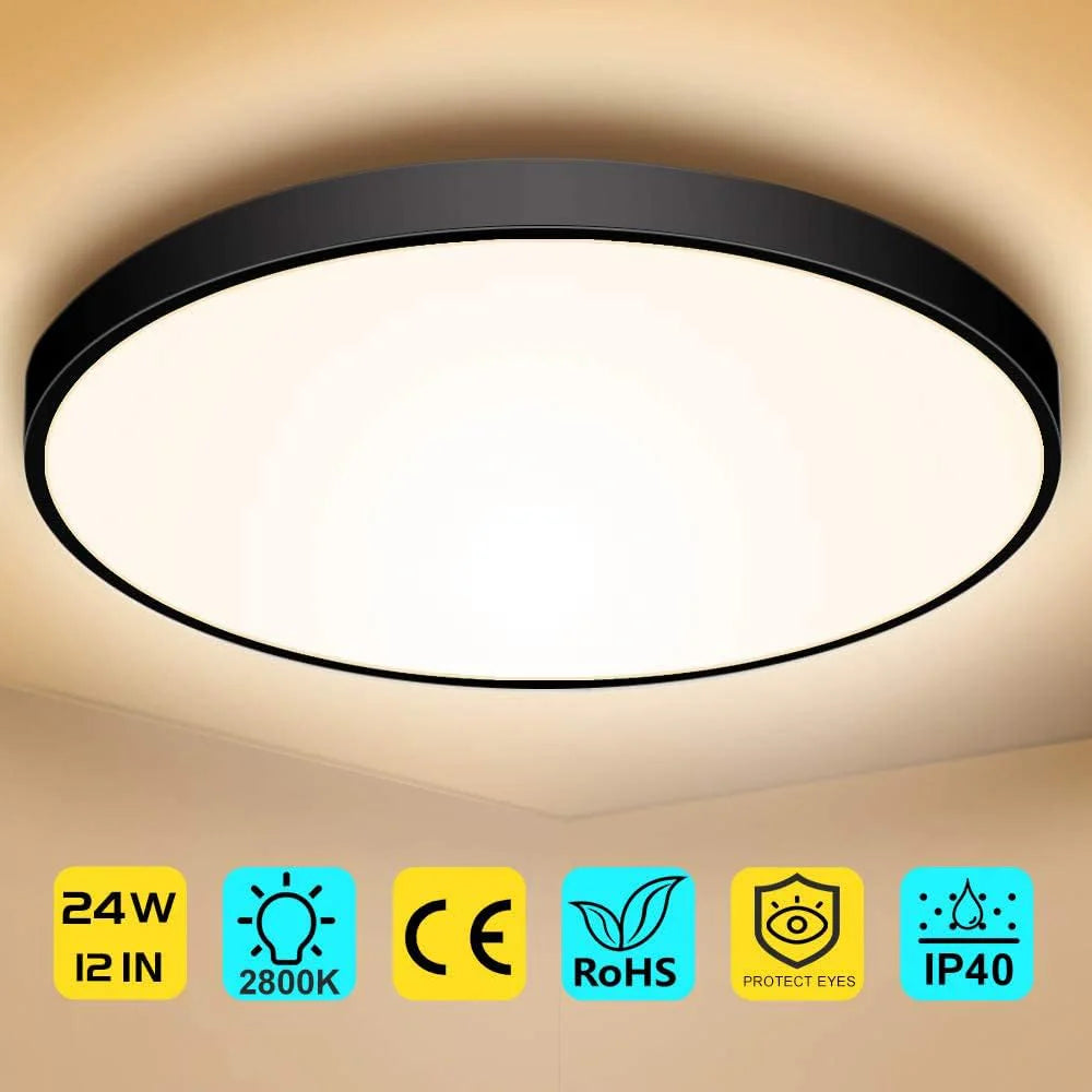 AC 220–240V Black Round Flush Mount LED Ceiling Light – 7 / 9 / 12 / 15.7 Inch – 3000K / 4500K / 5000K / 6500K – for Residential & Commercial Lighting – Local Stock (UK)