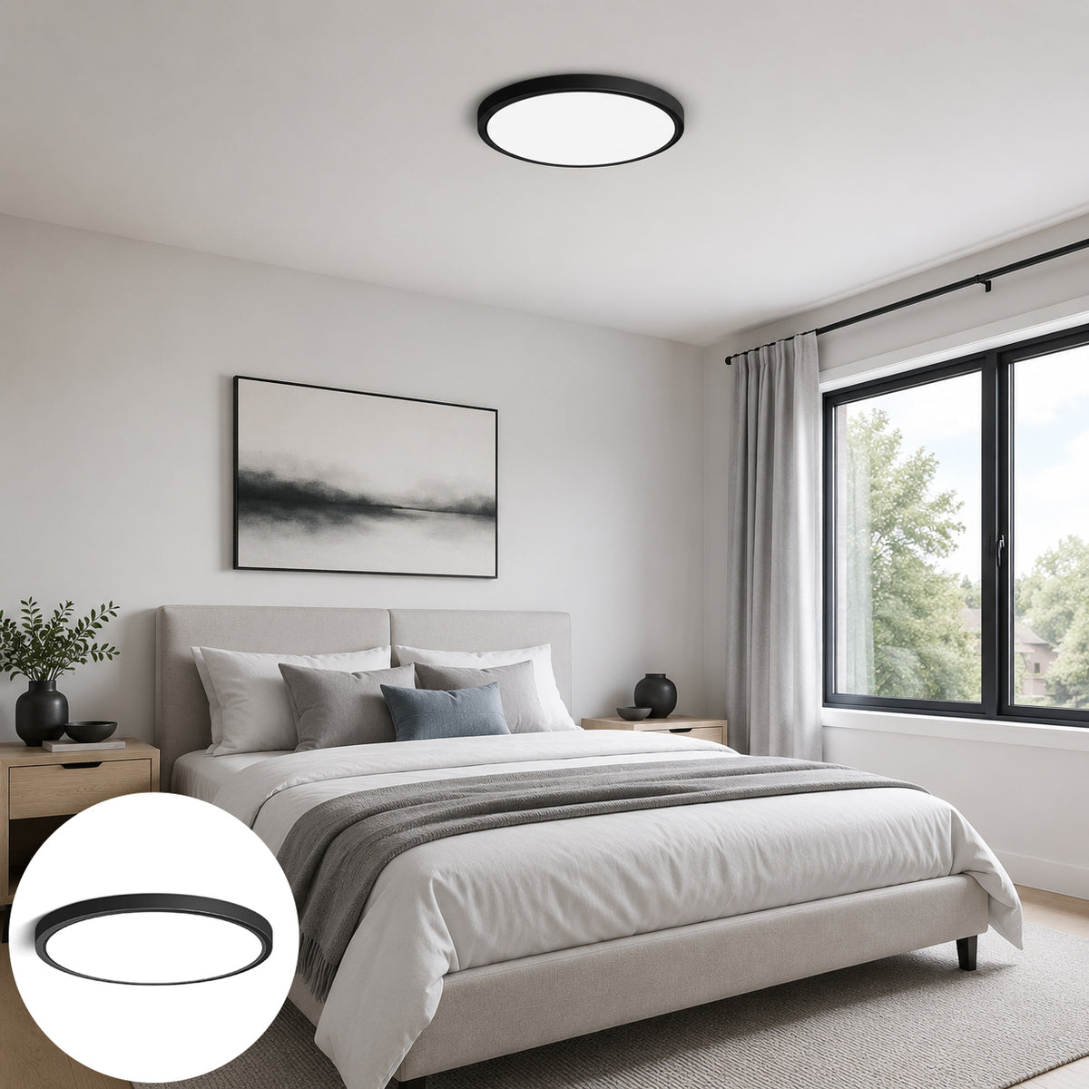AC 110–130V Black Round Flush Mount LED Ceiling Lights – 15.7 Inch – 3000K / 4500K / 5000K / 6500K – for Residential & Commercial Lighting – Local Stock (US)