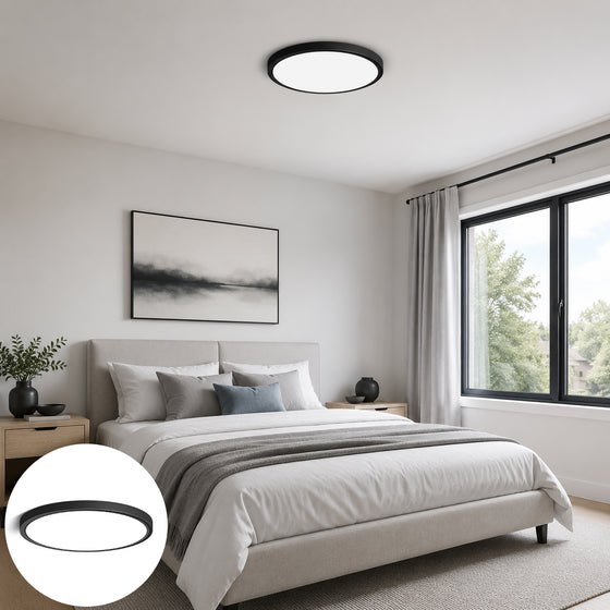 AC 110–130V Black Round Flush Mount LED Ceiling Lights – 15.7 Inch – 3000K / 4500K / 5000K / 6500K – for Residential & Commercial Lighting – Local Stock (US)