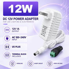 DC 12V Wall Plug LED Adapter with On/Off Switch, 12W/24W/36W Options, US Plug, Black/White Housing, 100–240V AC Input Wall Plug LED Adapter - for LED Strip Lights, CCTV and Electronics