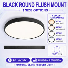 AC 110–130V Black Round Flush Mount LED Ceiling Lights – 15.7 Inch – 3000K / 4500K / 5000K / 6500K – for Residential & Commercial Lighting – Local Stock (US)