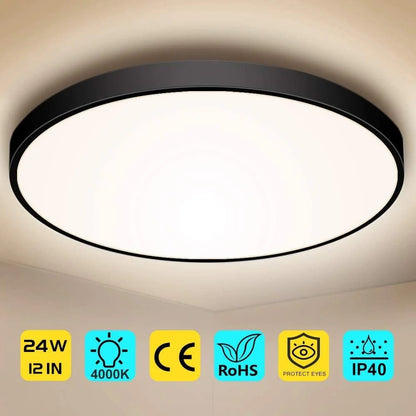 AC 220–240V Black Round Flush Mount LED Ceiling Light – 7 / 9 / 12 / 15.7 Inch – 3000K / 4500K / 5000K / 6500K – for Residential & Commercial Lighting – Local Stock (UK)