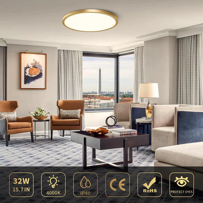 AC 110–130V Gold Round Flush Mount LED Ceiling Light – 18 / 24 / 32 Inch – 3000K / 4500K / 5000K / 6500K – for Residential & Commercial Lighting – Local Stock (US)