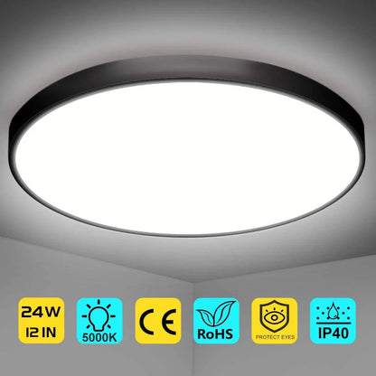 AC 220–240V Black Round Flush Mount LED Ceiling Light – 7 / 9 / 12 / 15.7 Inch – 3000K / 4500K / 5000K / 6500K – for Residential & Commercial Lighting – Local Stock (UK)