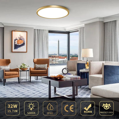 AC 110–130V Gold Round Flush Mount LED Ceiling Light – 18 / 24 / 32 Inch – 3000K / 4500K / 5000K / 6500K – for Residential & Commercial Lighting – Local Stock (US)