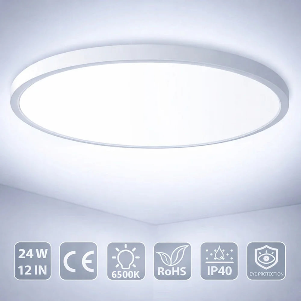 AC 110–130V White Round Flush Mount LED Ceiling Light – 7 / 9 / 12 / 15.7 / 24 Inch – 3000K / 4500K / 5000K / 6500K – for Residential & Commercial Lighting – Local Stock (US)