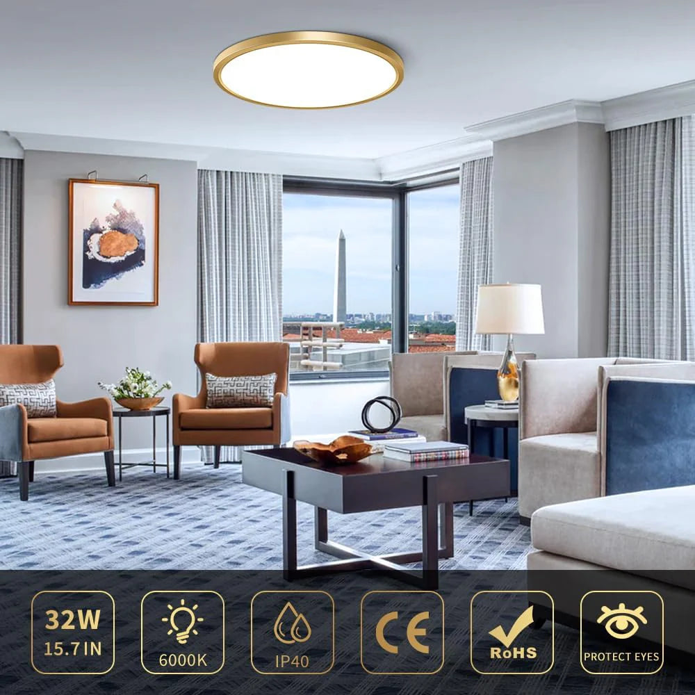 AC 110–130V Gold Round Flush Mount LED Ceiling Light – 18 / 24 / 32 Inch – 3000K / 4500K / 5000K / 6500K – for Residential & Commercial Lighting – Local Stock (US)
