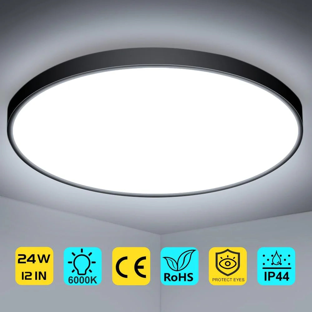 AC 220–240V Black Round Flush Mount LED Ceiling Light – 7 / 9 / 12 / 15.7 Inch – 3000K / 4500K / 5000K / 6500K – for Residential & Commercial Lighting – Local Stock (UK)