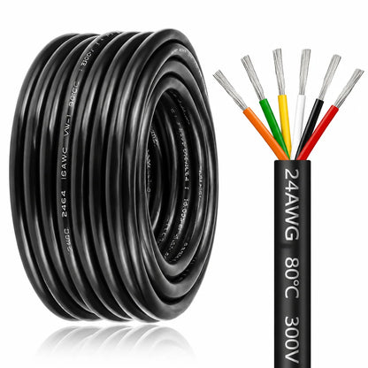 24 AWG 6/7/8 Conductor PVC Control Cable, Black/White Industrial Flexible Wire for Signal & Control Systems – 50m / 500m