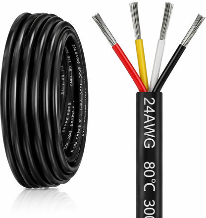 24 AWG 2/3/4/5 Conductor PVC Insulated Copper Cable, Black/White Flexible Wire for Low Voltage Electrical Wiring – 50m / 500m