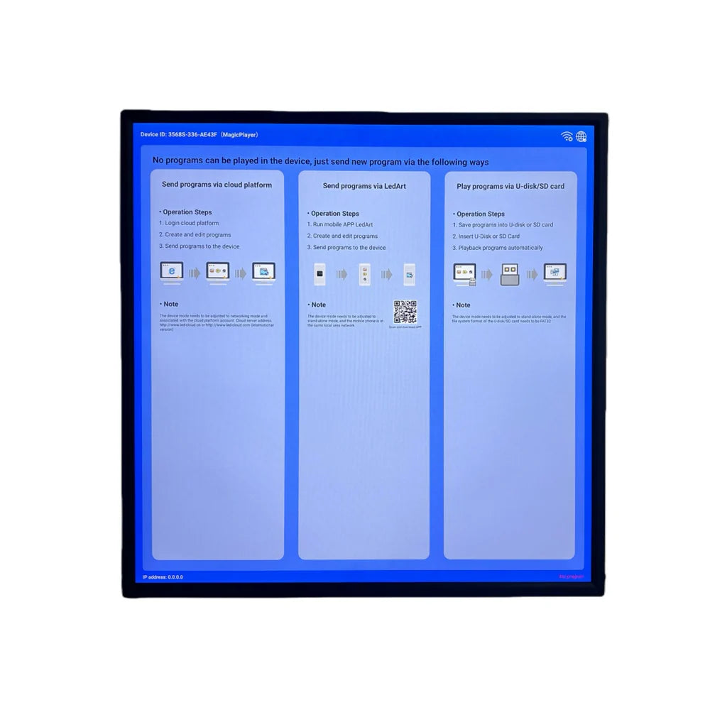19.2 Inch (345×345mm Viewable) 1:1 Square Monitor LCD Display Screen, Cloud / APP / USB Disk Content Upload