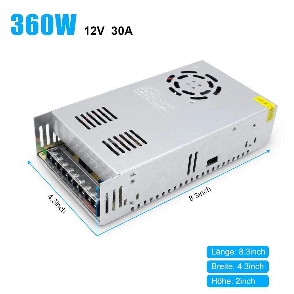 DC 12V/24V 350W–600W Industrial Switching Power Supplies, AC 110/220V Input, High Power LED Driver Transformer, Cooling Fan Metal Case, CE/FCC/RoHS Certified