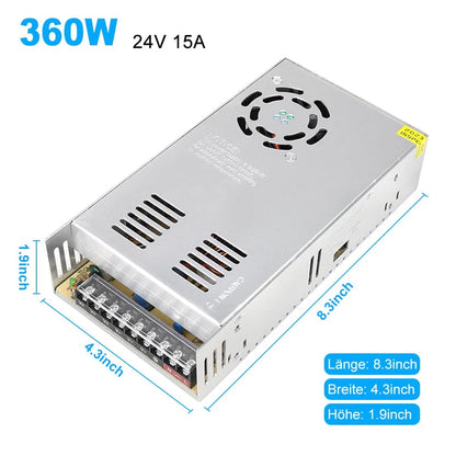DC 12V/24V 350W–600W Industrial Switching Power Supplies, AC 110/220V Input, High Power LED Driver Transformer, Cooling Fan Metal Case, CE/FCC/RoHS Certified