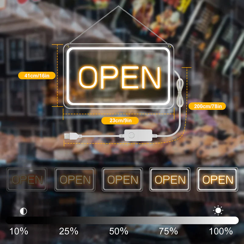 LightingWill LED Open Sign 16"x9" – Bright Neon Light with 5V COB Chip & ON/OFF Switch, Plug-in Open Sign for Stores, Cafes, Bars, Hotels, and Windows