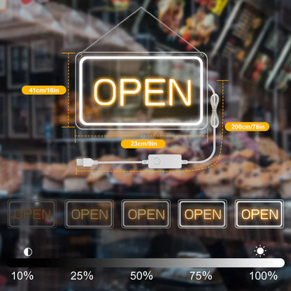 LightingWill LED Open Sign 16"x9" – Bright Neon Light with 5V COB Chip & ON/OFF Switch, Plug-in Open Sign for Stores, Cafes, Bars, Hotels, and Windows
