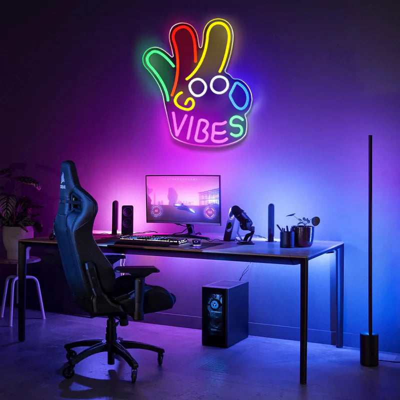 LightingWill Good Vibes “Okay” Neon Sign – Dimmable USB LED Light for Wall Decor, Game Room, Bar, Party – Durable, Safe & Energy-Saving