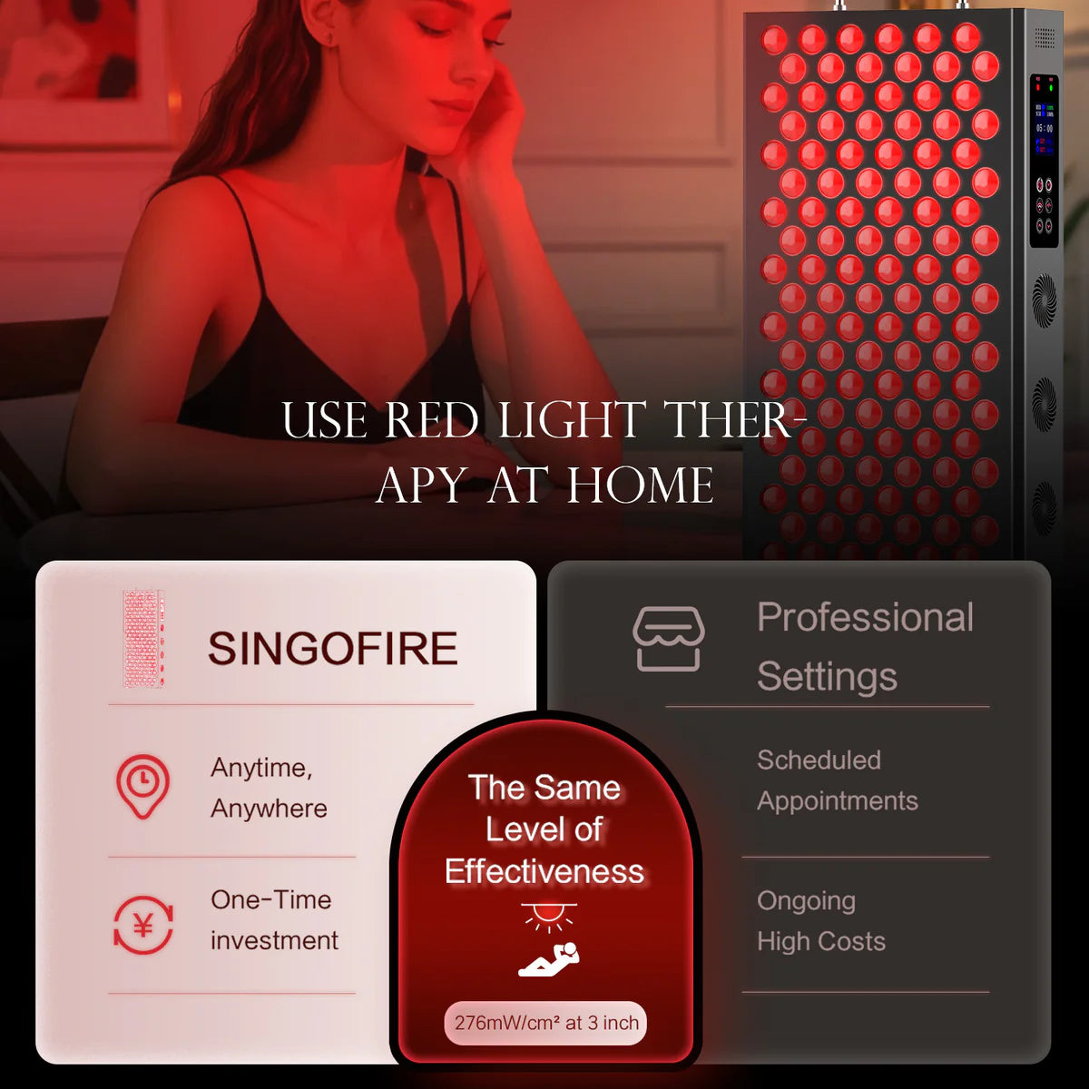 230W Large Panel Infrared Therapy Lamp – Black | Dual Chip Red Light & Infrared | Smart Touch Control Panel | Timer & Pulse Dimming | 60° Lens | AC85-264V | for Skin Rejuvenation & Muscle and Joint Therapy | US / EU / UK / AU Plug