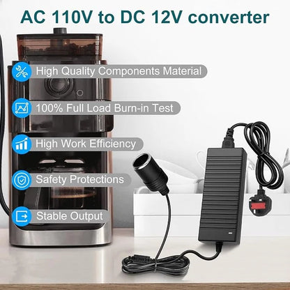 AC 100–240V Input LED Power Adapter Cigarette Lighter Converter Transformer 60W–120W DC 12V with UK Plug for Car Accessories, Tire Inflators, Portable Coolers, Car Vacuum Cleaners and Automotive Equipment, 1-Pack/10-Pack