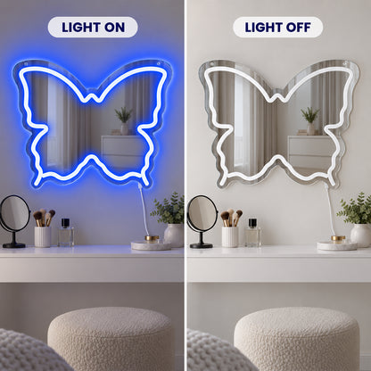 Blue Butterfly LED Vanity Signs – 15.7×12 inch  Neon Outline | USB Powered | Perfect for Vanity Decor
