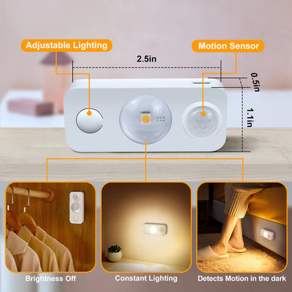 LightingWill Rechargeable LED Motion Sensor Lights (8-Pack) | Warm White / Pure White, Stick-On Cabinet & Closet Lights, USB Charging, No Wiring Needed