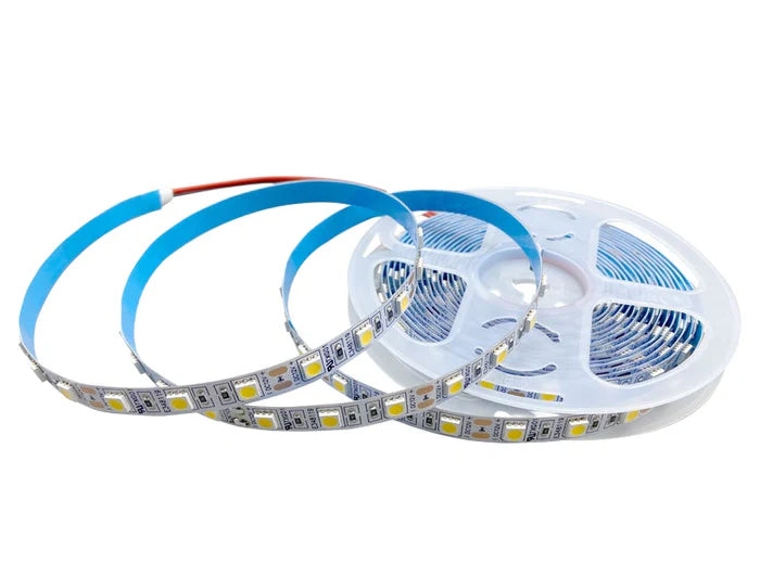 SMD5050 LED Strip Light | Standard (10–12lm/LED) & High Brightness (20–22lm/LED) Options | 12V DC | 12W/m | 60 LEDs/m | 5m Roll | White Colors (3000K/4000K/6000K) | IP00/IP67
