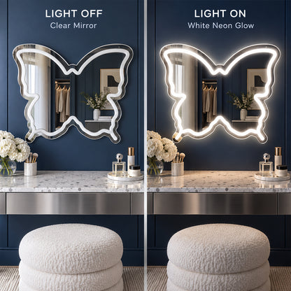 White Butterfly LED Vanity Signs – 15.7×12 inch  Neon Outline | USB Powered | Perfect for Vanity Decor