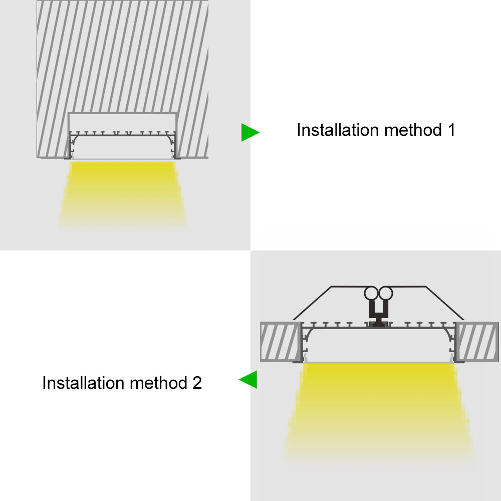 Wide Recessed LED Aluminum Profiles Kit H15050B – 125mm Inner Width | Silver | Milky White Cover | With Installation Accessories | Linear Flush-Mount Office Lighting – 1m / 2m | 10 / 20-Pack