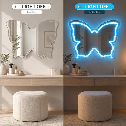 Ice Blue Butterfly LED Vanity Signs – 15.7×12 inch  Neon Outline | USB Powered | Perfect for Vanity Decor