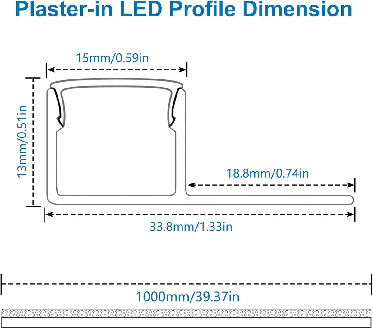 One-Sided Drywall LED Aluminum Profiles – for 1–12mm LED Strip Plaster-in Recessed Profile | Silver | Milky White Cover | 1m / 2m / 3m | 50 / 100-Pack