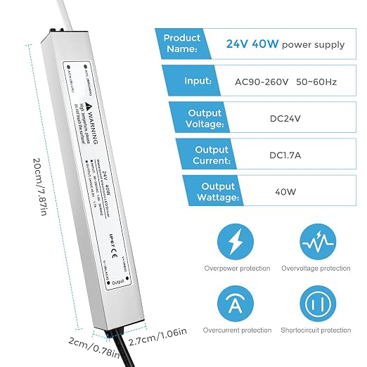 40W Outdoor Waterproof Power Supplies, 12V/24V Output, 90-265V Input, Single Output, Aluminum Housing, Outdoor Lighting Projects, CE/RoHS/FCC Certified, US/UK/EU Plug, 1-Pack / 10-Pack