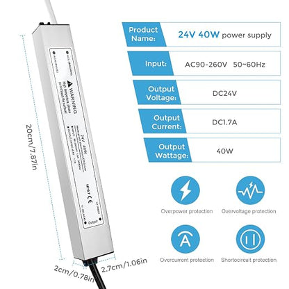 40W Outdoor Waterproof Power Supplies, 12V/24V Output, 90-265V Input, Single Output, Aluminum Housing, Outdoor Lighting Projects, CE/RoHS/FCC Certified, US/UK/EU Plug, 1-Pack / 10-Pack